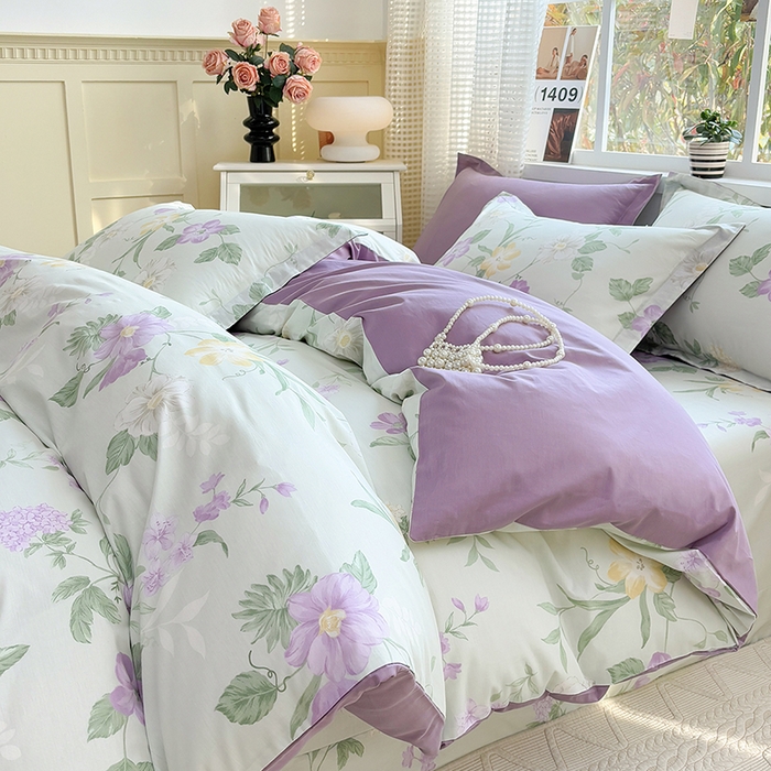 91家纺网 家纺一手货源 找家纺 元元被芯 2025新款40支13372全棉印花全棉四件套 紫萱