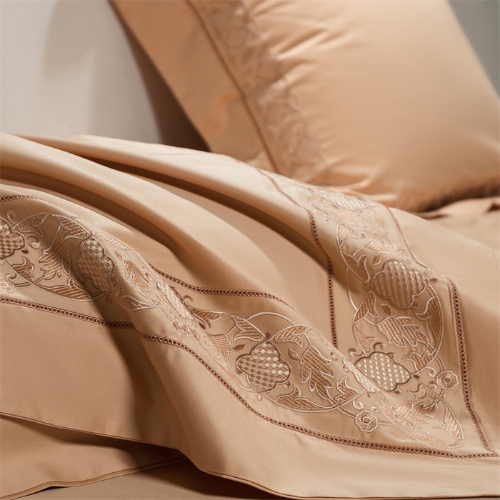 91家纺网 家纺一手货源 找家纺 高大尚婚庆馆 2025新款长绒棉四件套-简奢 简奢-南瓜橘