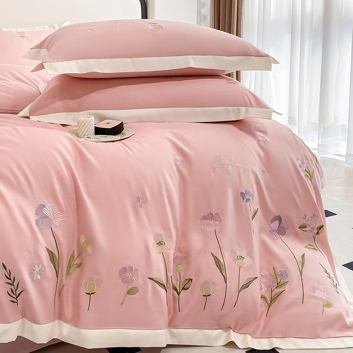 91家纺网 家纺一手货源 找家纺 狂想家 2025亲肤棉重工刺绣系列四件套-花海 花海欢乐粉