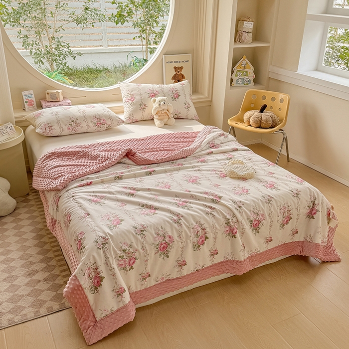 91家纺网 家纺一手货源 找家纺 梦依依 2025新款40支全棉豆豆被大豆被夏被春秋被子被芯 加微信送买家秀 兰栀半夏-粉