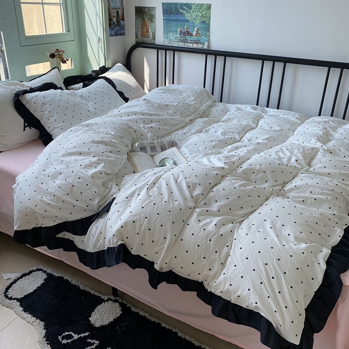 91家纺网 家纺一手货源 找家纺 （总）老K (原美阁） 2025新款水洗棉赫本风波点四件套学生宿舍三件套床单款床笠款