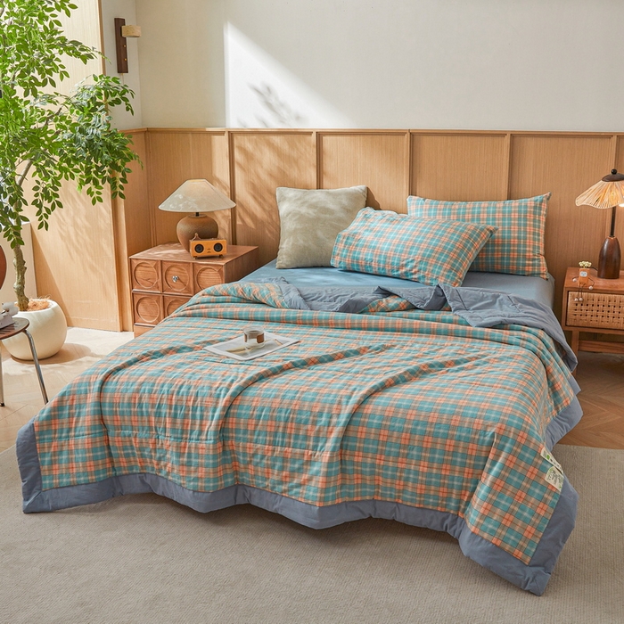 91家纺网 家纺一手货源 找家纺 猎鹿人家纺2025新款A类无印风水洗棉新疆棉花夏被 贝拉绿