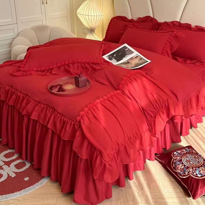 91家纺网 家纺一手货源 找家纺 富盛家纺2025新款婚庆亲肤棉磨毛刺绣四件套 喜庆—仙仙子