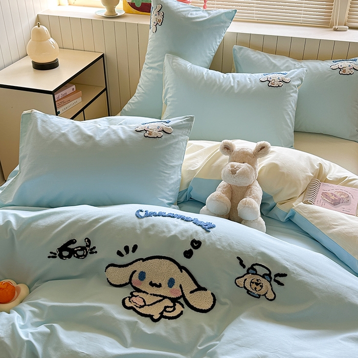 91家纺网 家纺一手货源 找家纺 金爱家 2025新款全棉毛巾绣四件套 毛巾绣-开心玉桂狗