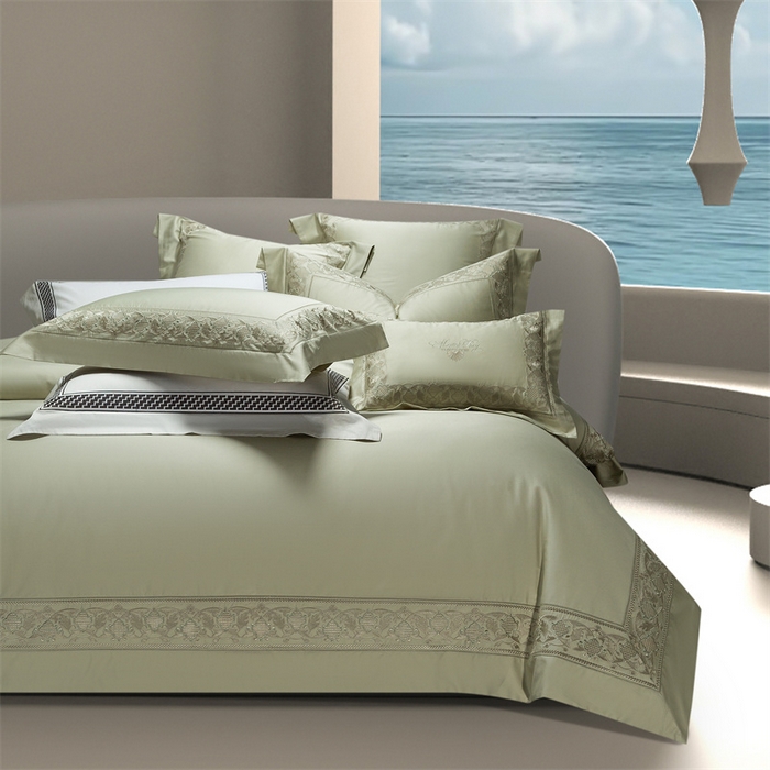 91家纺网 家纺一手货源 找家纺 高大尚婚庆馆 2025新款长绒棉四件套-简奢 简奢-油果绿