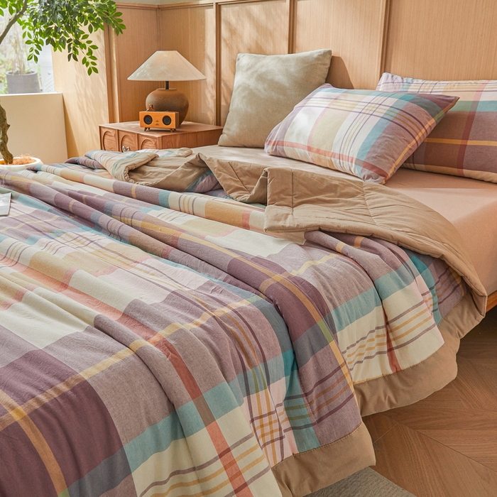 91家纺网 家纺一手货源 找家纺 猎鹿人家纺2025新款A类无印风水洗棉新疆棉花夏被 旭日