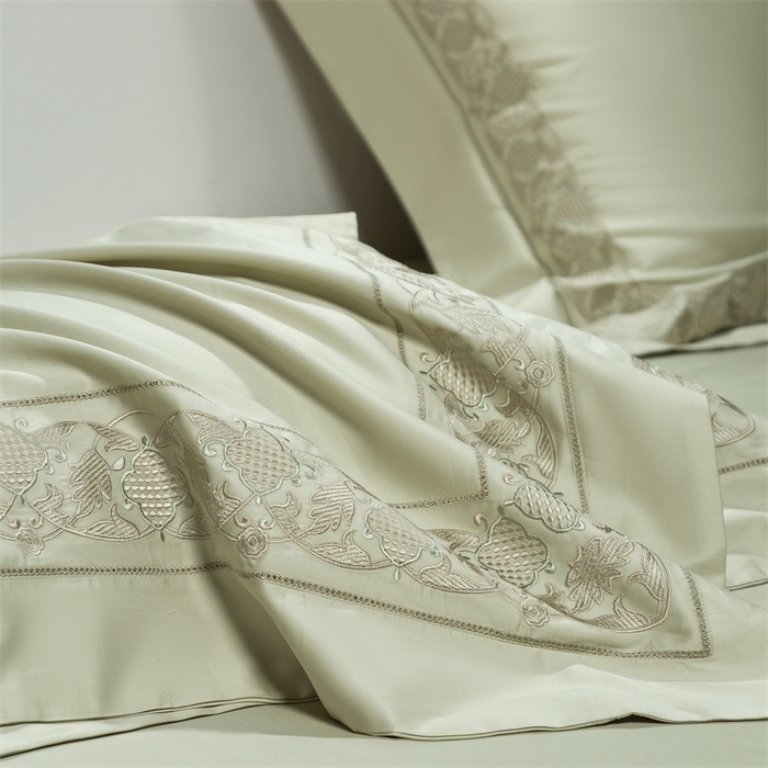 91家纺网 家纺一手货源 找家纺 高大尚婚庆馆 2025新款长绒棉四件套-简奢 简奢-油果绿