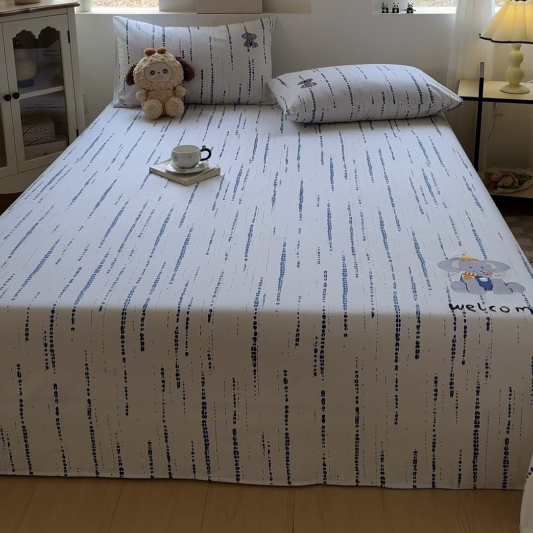 91家纺网 家纺一手货源 找家纺 笙意家纺2025新款全棉老粗布单品单床单 流星雨-兰