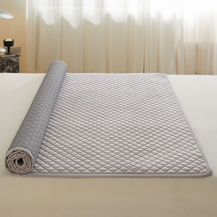 91家纺网 家纺一手货源 找家纺 由有2025新款60S长绒棉绗缝大豆夹棉床垫床褥床笠 平铺-高级灰