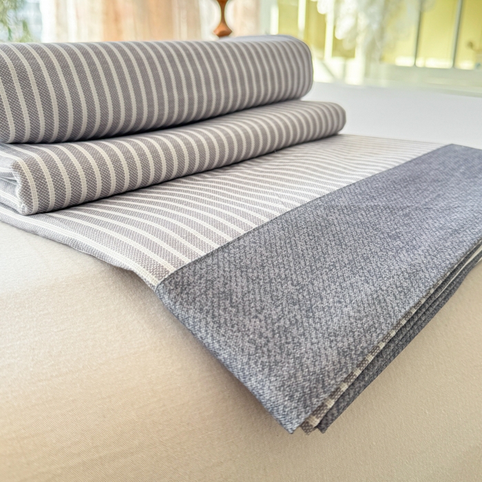 91家纺网 家纺一手货源 找家纺 简宜家居 2025新款宽边纯棉全棉老粗布床单 条纹-灰咖宽边
