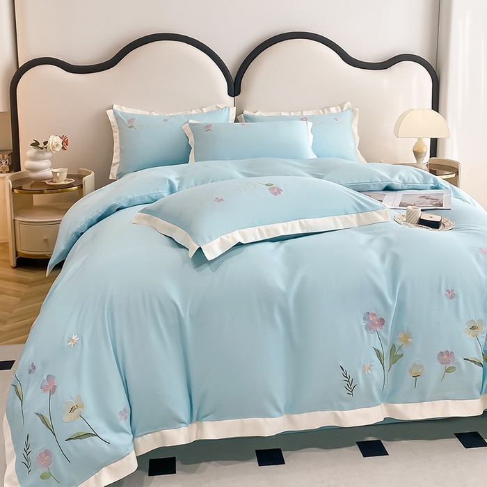 91家纺网 家纺一手货源 找家纺 狂想家 2025亲肤棉重工刺绣系列四件套-花海 花海天蓝