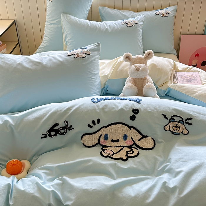 91家纺网 家纺一手货源 找家纺 金爱家 2025新款全棉毛巾绣四件套 毛巾绣-开心玉桂狗