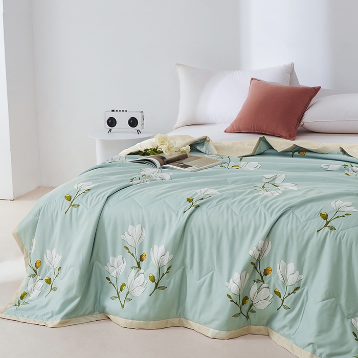 91家纺网 家纺一手货源 找家纺 元元被芯 2025新款亲肤舒适磨毛印花夏被被子被芯 玉兰绿