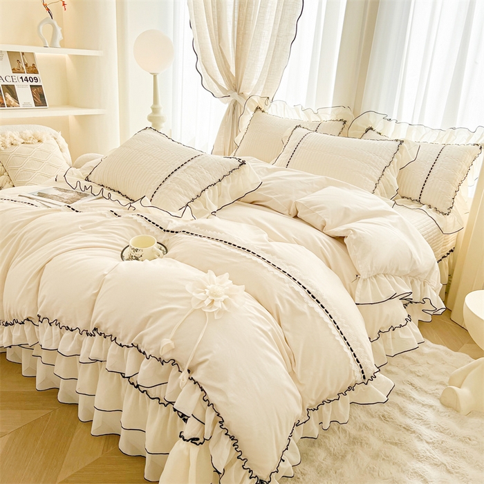 91家纺网 家纺一手货源 找家纺 虹星家纺 2025年新款全棉床盖四件套-花影倾梦 花影倾梦-浅米色