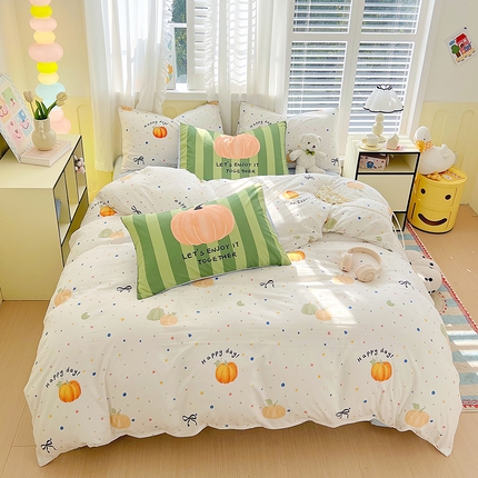 91家纺网 家纺一手货源 找家纺 大麦乐田2025新款超柔大版印花四件套 南瓜派