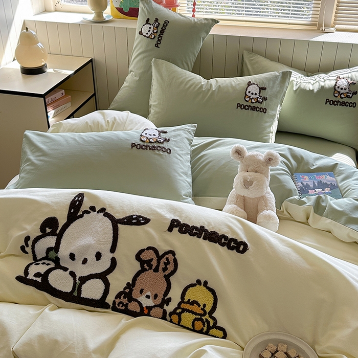 91家纺网 家纺一手货源 找家纺 金爱家 2025新款全棉毛巾绣四件套 毛巾绣-俏皮帕哈狗