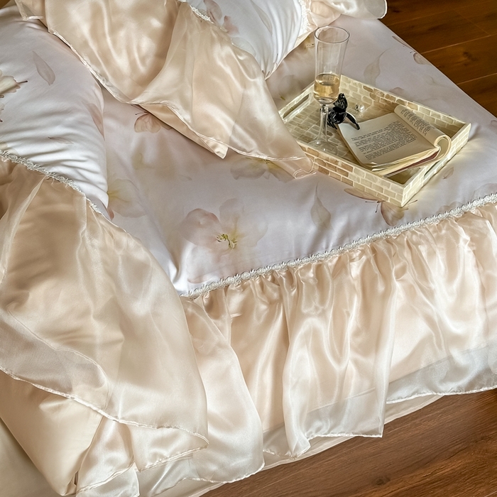 91家纺网 家纺一手货源 找家纺 佳汐蓝家纺 2025新款100支澳棉四件套-蝶恋花 香槟色