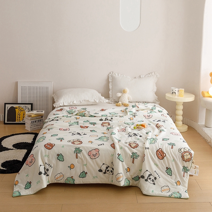 91家纺网 家纺一手货源 找家纺 优被业 2025新款A类牛奶丝针织棉夏被20%大豆(四周踩棉)软糯夏凉被空调被 动物园