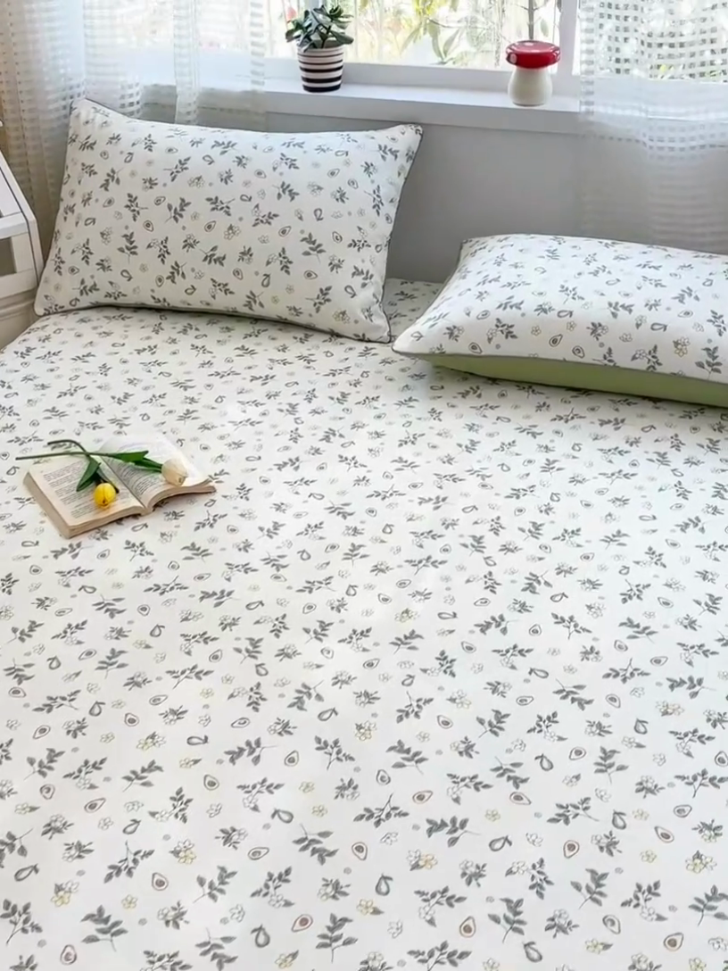 91家纺网 家纺一手货源 找家纺 元元被芯 2025新款40支13372全棉印花全棉隐藏式夹棉床笠 绿意