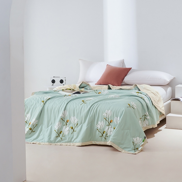 91家纺网 家纺一手货源 找家纺 元元被芯 2025新款亲肤舒适磨毛印花夏被被子被芯 玉兰绿