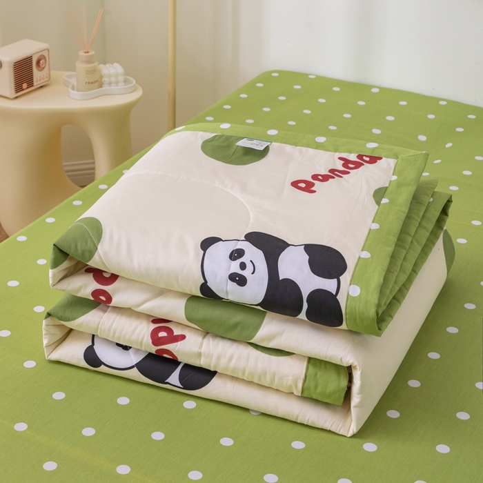 91家纺网 家纺一手货源 找家纺 鑫棉坊 2025新款A类全棉印花大豆纤维空调被大豆被 可爱熊猫-绿