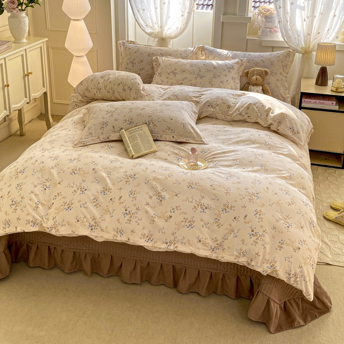 91家纺网 家纺一手货源 找家纺 梦莱斯 2025直播爆款公主风A类针织棉床盖四件套AA版被套 花边梦语