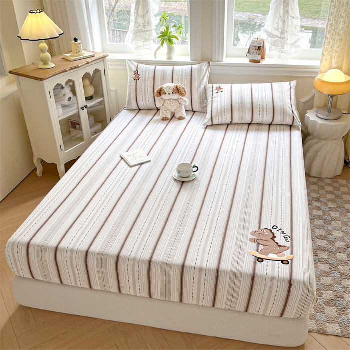 91家纺网 家纺一手货源 找家纺 笙意家纺2025新款全棉老粗布单床笠 滑板恐龙