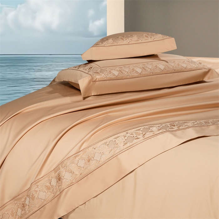 91家纺网 家纺一手货源 找家纺 高大尚婚庆馆 2025新款长绒棉四件套-简奢 简奢-南瓜橘