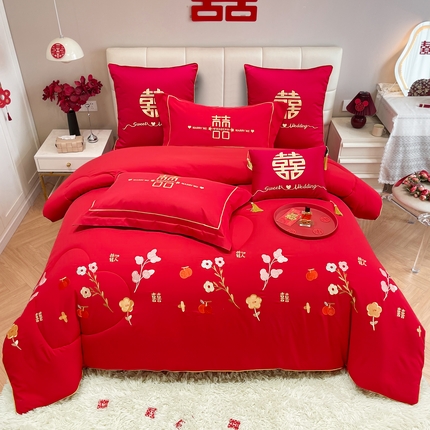 91家纺网 家纺一手货源 找家纺 （总）甜咪咪婚庆 2025 新款居家婚庆刺绣结婚  春秋冬婚庆喜被