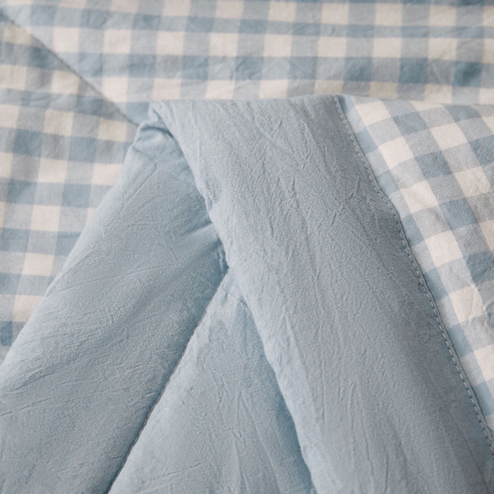 91家纺网 家纺一手货源 找家纺 熙宴 2025新款无印风新疆棉花夏被四件套 蓝小格