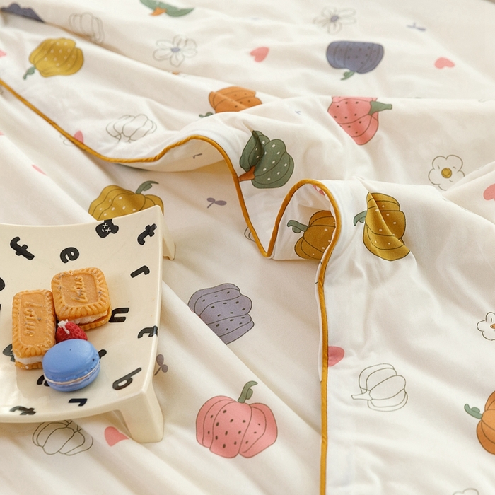 91家纺网 家纺一手货源 找家纺 优被业 2025新款A类牛奶丝针织棉夏被20%大豆(四周踩棉)软糯夏凉被空调被 贝贝南瓜