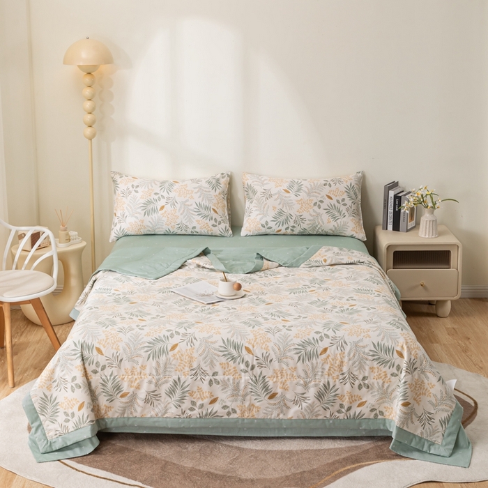 91家纺网 家纺一手货源 找家纺 鑫棉坊 2025新款A类全棉印花大豆纤维空调被大豆被 花影轻颜-绿