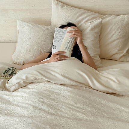 91家纺网 家纺一手货源 找家纺 梦享生活家居 2025新款全棉三层肌理提花四件套-素写系列 素写-奶油白