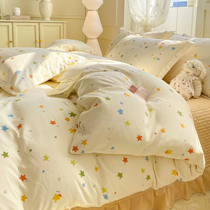 91家纺网 家纺一手货源 找家纺 梦莱斯 2025直播爆款公主风A类针织棉床盖四件套AA版被套 繁星点点