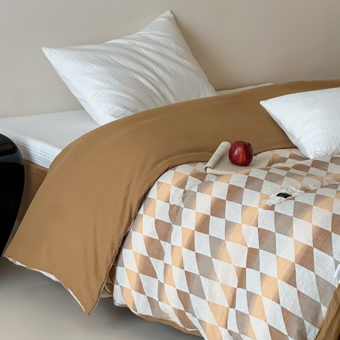 91家纺网 家纺一手货源 找家纺 月夏 2025新款全棉双层纱被套全棉被套单被套 格韵风华-橘