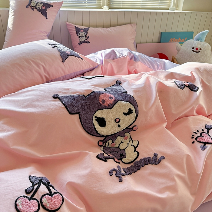 91家纺网 家纺一手货源 找家纺 金爱家 2025新款全棉毛巾绣四件套 毛巾绣-睡梦库洛米