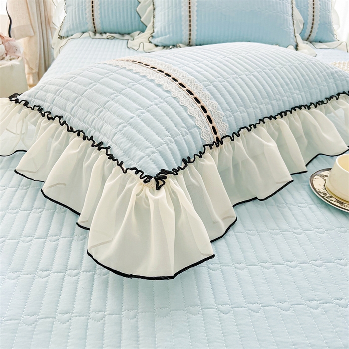 91家纺网 家纺一手货源 找家纺 虹星家纺 2025年新款全棉床盖三件套-花影倾梦 花影倾梦-天空蓝