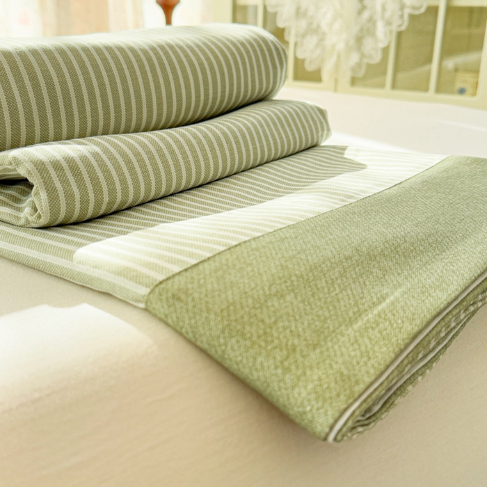 91家纺网 家纺一手货源 找家纺 简宜家居 2025新款宽边纯棉全棉老粗布床单 条纹-绿野宽边