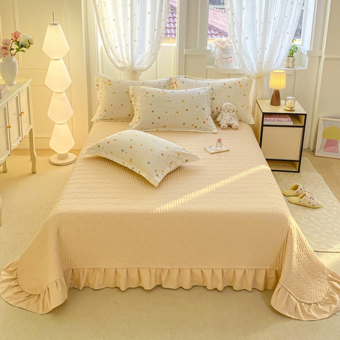 91家纺网 家纺一手货源 找家纺 梦莱斯 2025直播爆款公主风A类针织棉床盖四件套AA版被套 繁星点点