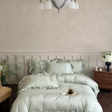 佳汐蓝家纺 2025新款天丝棉四件套-花芷蝶 绿色