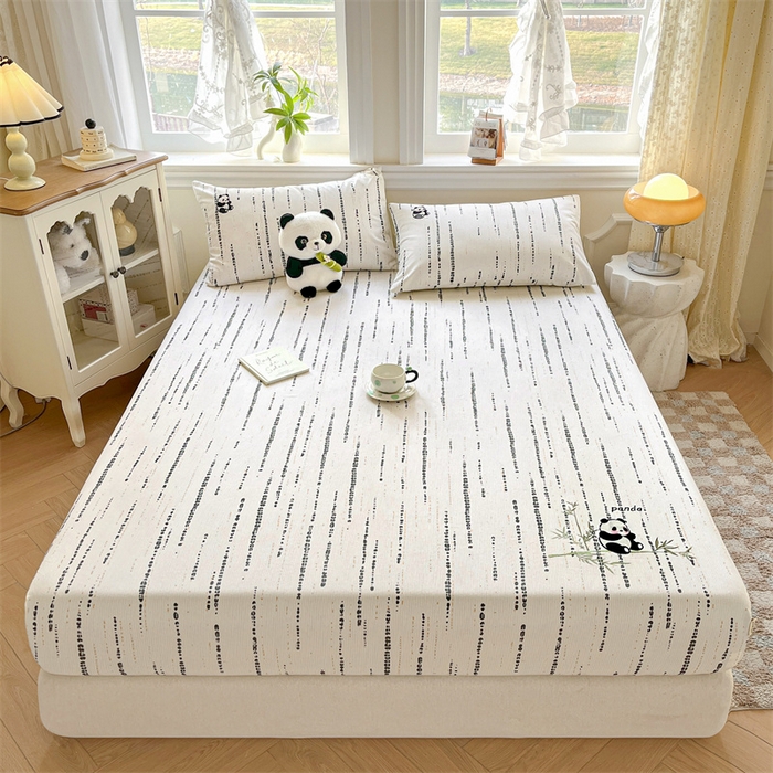 91家纺网 家纺一手货源 找家纺 笙意家纺2025新款全棉老粗布单床笠 熊墩墩