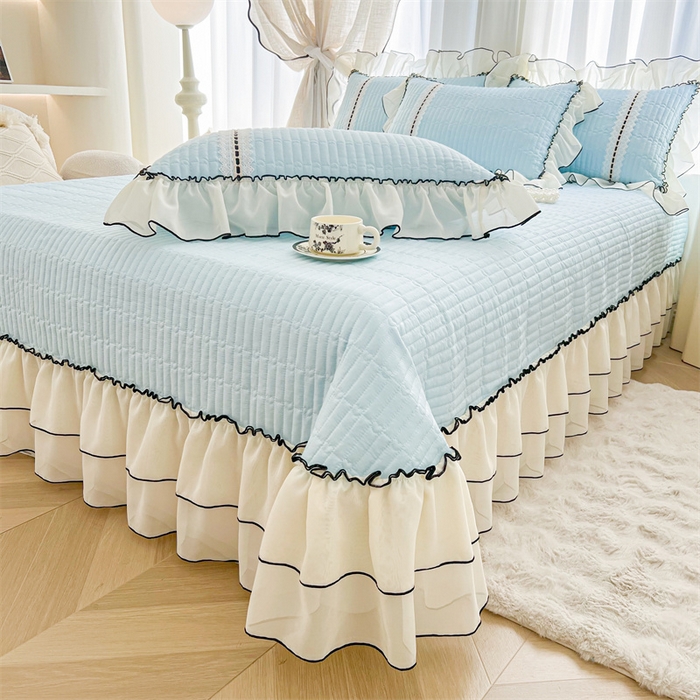 91家纺网 家纺一手货源 找家纺 虹星家纺 2025年新款全棉床盖四件套-花影倾梦 花影倾梦-天空蓝