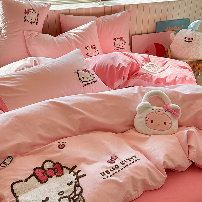 91家纺网 家纺一手货源 找家纺 金爱家 2025新款全棉毛巾绣四件套 毛巾绣-甜粉kt