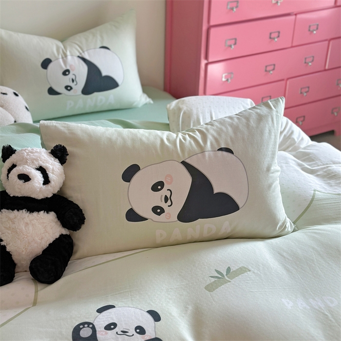 91家纺网 家纺一手货源 找家纺 馨语家居 2025新款全棉双层纱四件套 熊猫之家