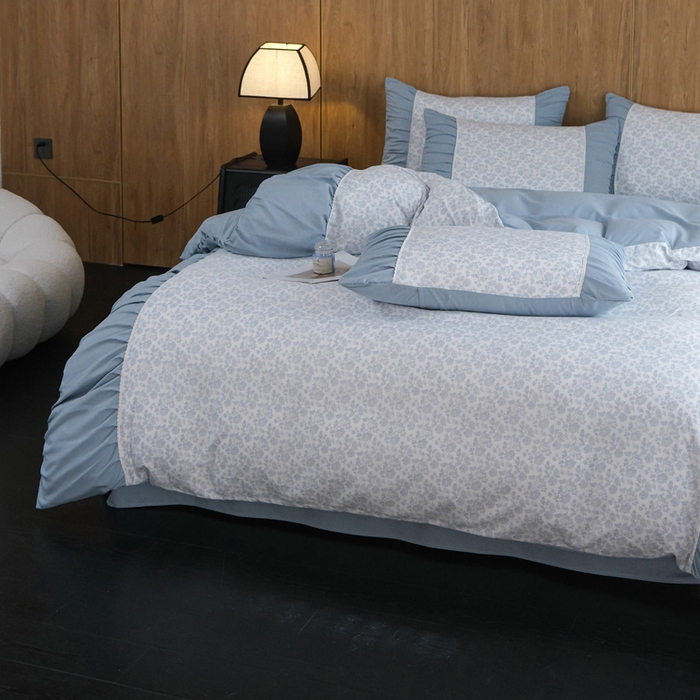 91家纺网 家纺一手货源 找家纺 布可家纺 2025新款A类法式清新褶皱印花四件套 玫瑰予你