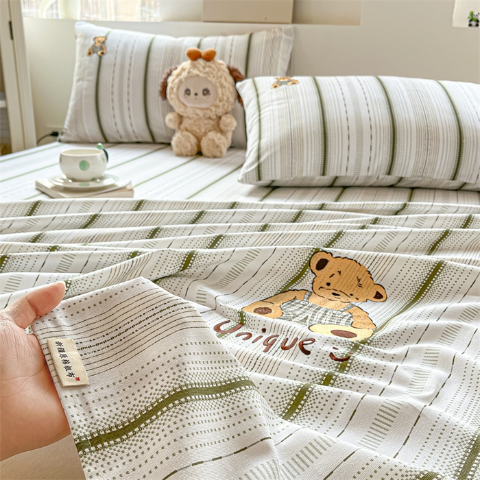 91家纺网 家纺一手货源 找家纺 笙意家纺2025新款全棉老粗布单品单床单 莫奈绿