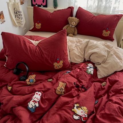 91家纺网 家纺一手货源 找家纺 （总）花伞家居 2025新款精灵水洗棉毛巾绣四件套含买家秀