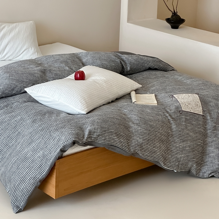 91家纺网 家纺一手货源 找家纺 月夏 2025新款全棉双层纱被套全棉被套单被套 莫克-灰