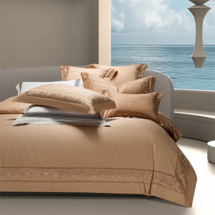 91家纺网 家纺一手货源 找家纺 高大尚婚庆馆 2025新款长绒棉四件套-简奢 简奢-南瓜橘