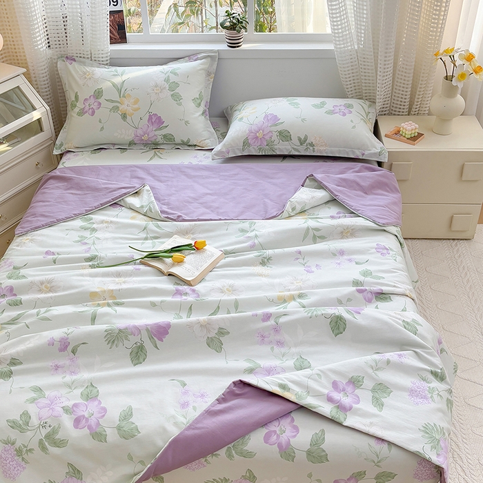 91家纺网 家纺一手货源 找家纺 元元被芯 2025新款40支13372全棉印花夏被四件套 紫萱